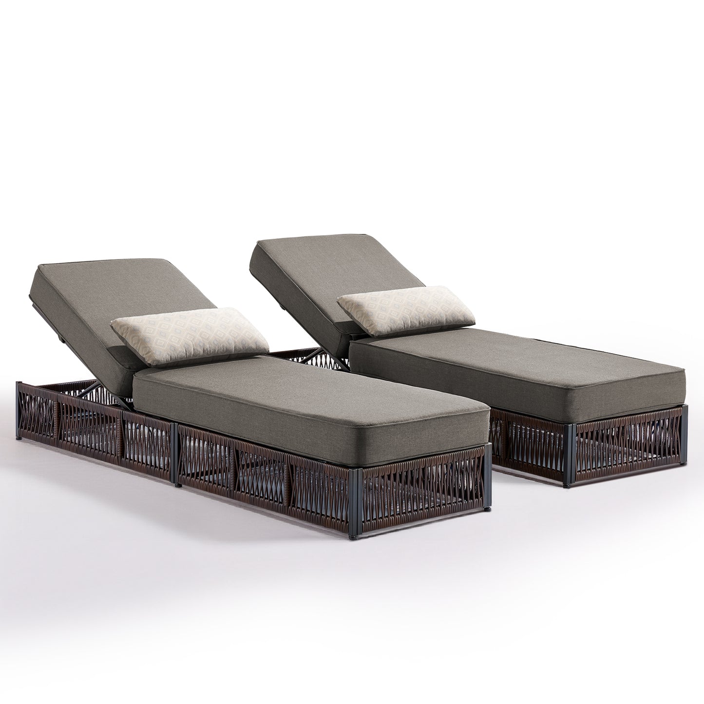 Set of 2 Luxury Chaise Lounges | 5-Inch Cushions & Reclining Back for Poolside, NTC Series