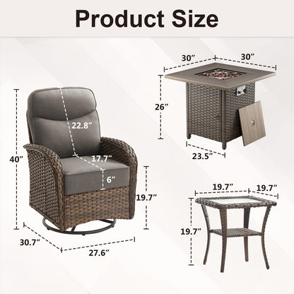 Premium 7-Piece Patio Swivel Chair Set with Square Wicker Fire Pit Table – Cozy Garden Lounge Style, ND Series - Belord