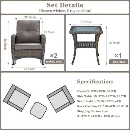 Wicker Rocking Chairs Set with Side Table, NDS Series