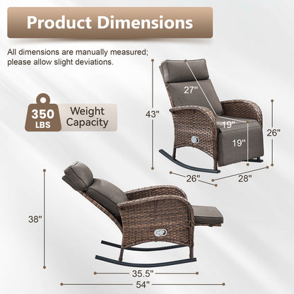 Premium 4-Piece Wicker Rocking Recliner Chair Set with Adjustable Backrest & Footrest, Cushioned PE Rattan Patio Lounge Chairs, NDS Series