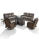 Modern 7-Piece Patio Conversation Set with Rectangular Fire Pit Table – All-Weather Wicker & High Back Comfort, ND Series - Belord