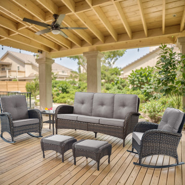 Patio Conversation Set 6-Piece with Sofa, Rocking Chairs, Side Table, and Ottoman, NDS Series - Belord