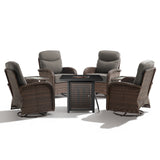 Luxury 7-Piece Outdoor Swivel Chair Set with Square Metal Fire Pit Table – Heavy-Duty Comfort for Deck Living, ND Series - Belord