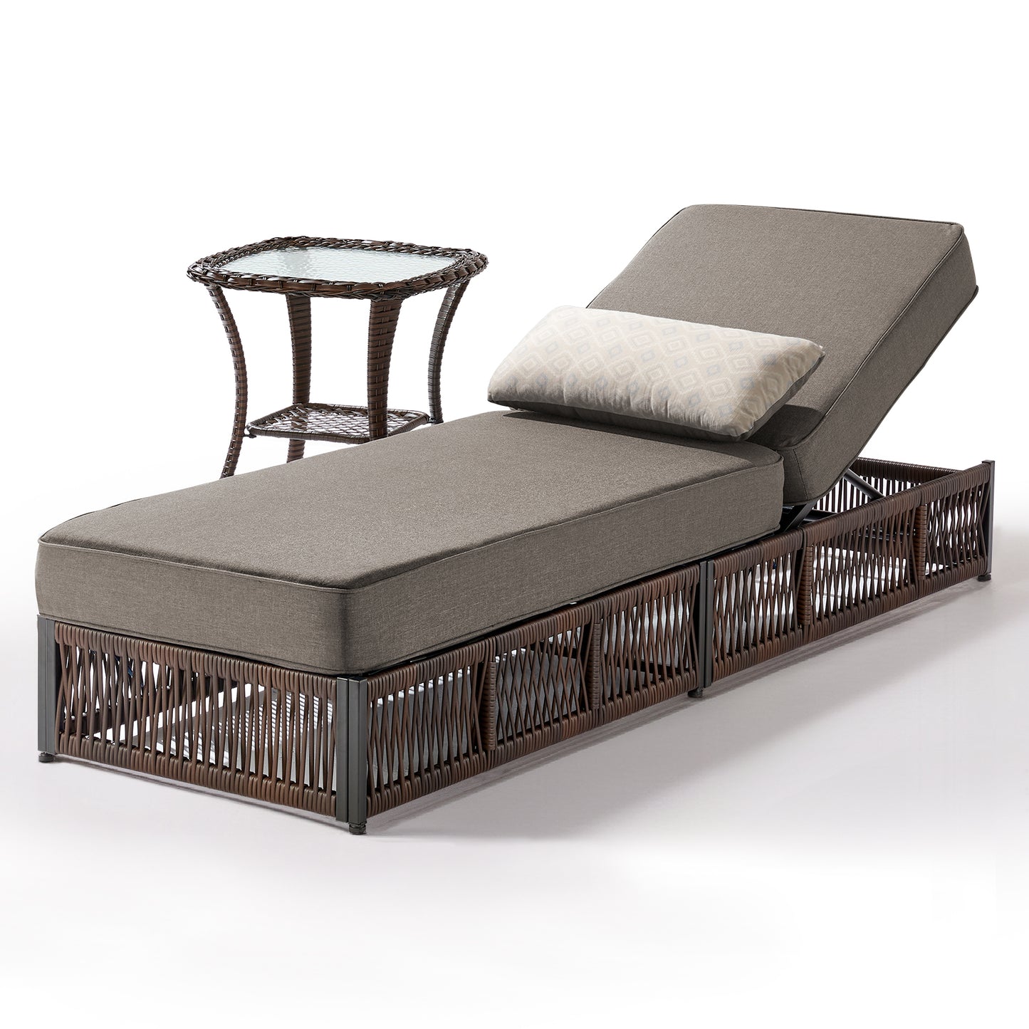 Solo Relaxation Set: 1 Adjustable 76.8" Chaise Lounge with 5-Inch Cushions & Side Table, NTC Series