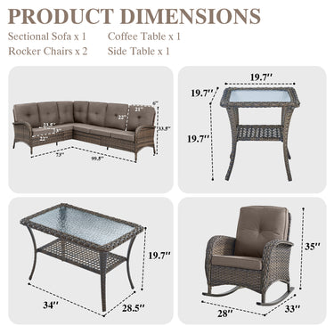 Large Sectional Set 10-Piece with Rocking Chairs, Coffee Table, and Side Table, NDS Series - Belord