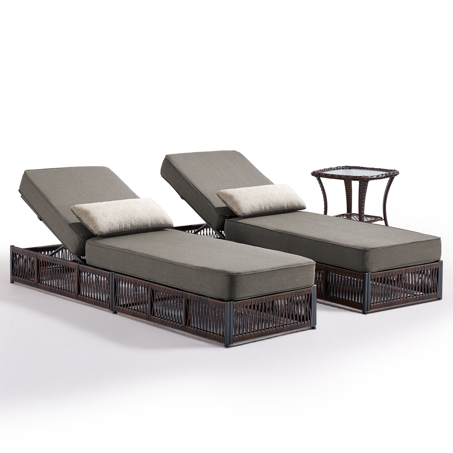 3-Piece Ultimate Comfort Lounge Set – 2 Adjustable 76.8" Chaise Lounges with 5-Inch Cushions + Side Table, NTC Series