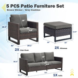 Patio Conversation Set 5-Piece with Sofa, Patio Chairs, and Ottoman, GRS Series - Belord