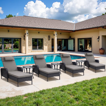 Premium 7-Piece Outdoor Rattan Lounge Set with 4 Adjustable Chaise Lounges & 3 Side Tables - All-Weather Wicker Patio Furniture for Pool Deck, NTC Series - Belord