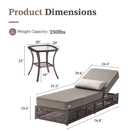 Solo Relaxation Set: 1 Adjustable 76.8" Chaise Lounge with 5-Inch Cushions & Side Table, NTC Series
