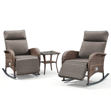 Luxury 3-Piece Adjustable Rocking Set - PE Wicker Recliners with Side Tables, NDS Series - Belord