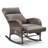 Outdoor Wicker Rocking Recliner Chair with Adjustable Backrest & Footrest, Cushioned PE Rattan Patio Lounge Chair, NDS Series - Belord