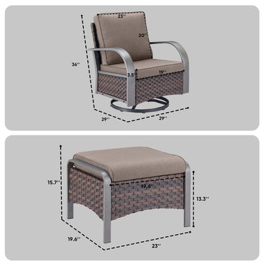 Patio Conversation Set 4-Piece with 2 Swivel Glider Chairs, 2 Ottoman, HW Series - Belord