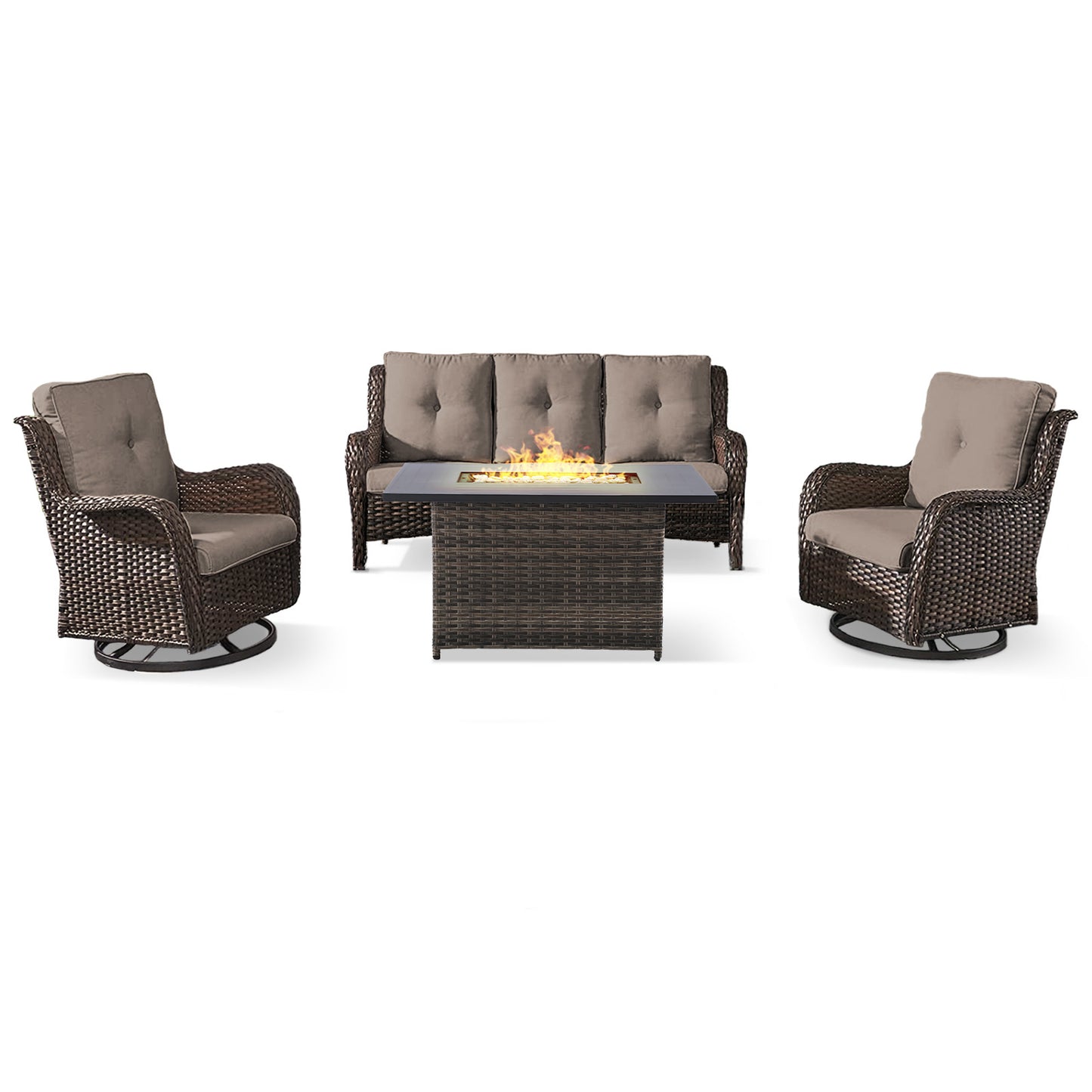 Height-Adjustable Fire Pit Table Set with Swivel Glider Chairs and Sofa, NTC Series