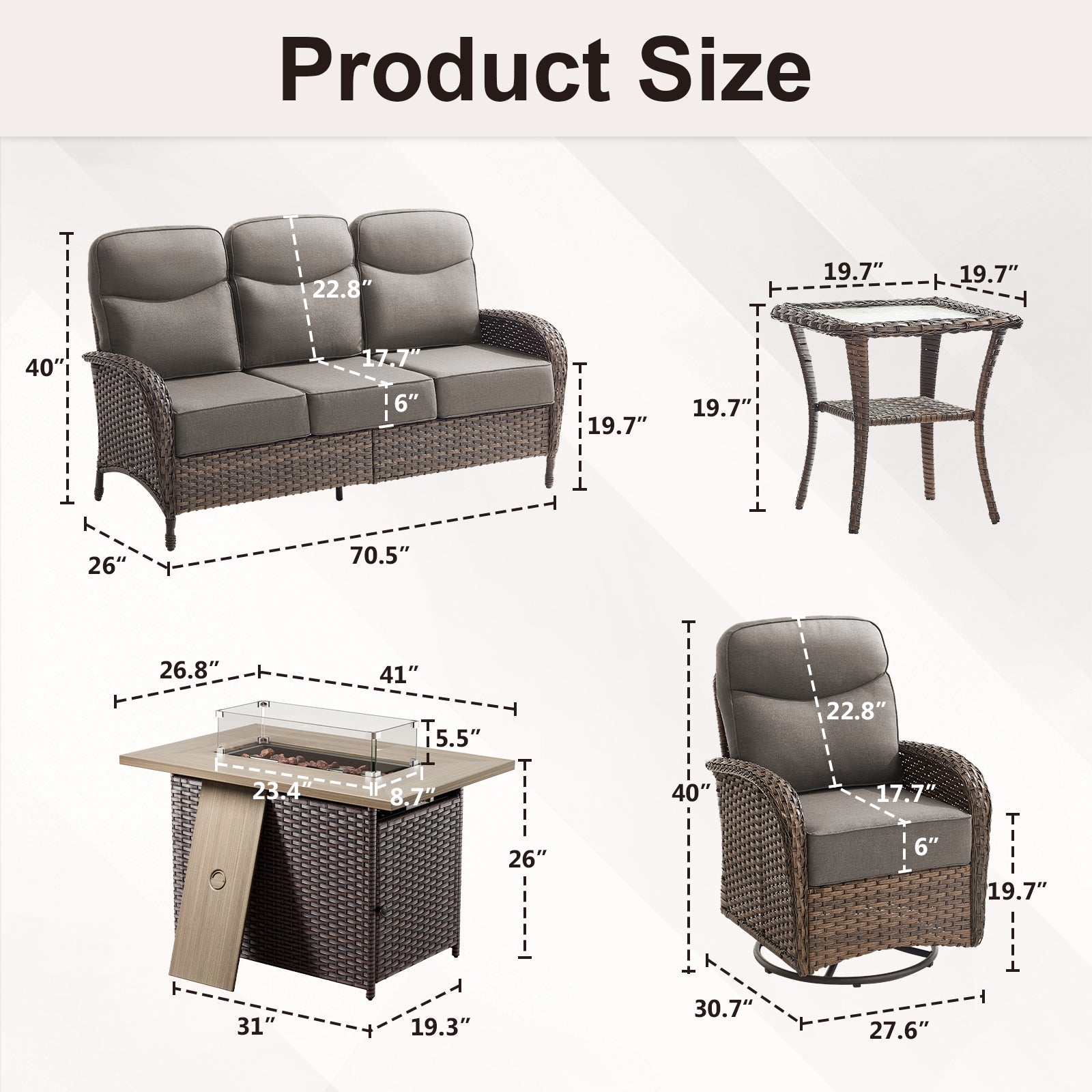 Premium 9-Piece Wicker Patio Set with Fire Pit Table – Resort-Style Comfort for Patio & Deck, ND Series - Belord