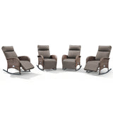 Premium 4-Piece Wicker Rocking Recliner Chair Set with Adjustable Backrest & Footrest, Cushioned PE Rattan Patio Lounge Chairs, NDS Series - Belord