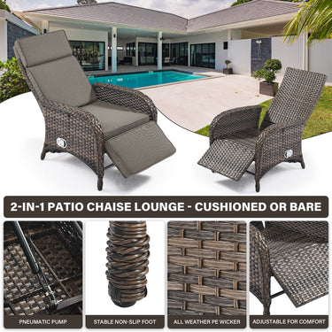 108°→155° Adjustable Chaise Lounge Set (2-Piece) - All-Weather PE Wicker & Steel Frame Reclining Outdoor Daybed | NDS Series - Belord
