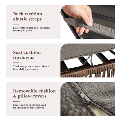 6-Piece Wicker Patio Lounge Set – 4 Adjustable 76.8" Chaise Lounges with 5-Inch Cushions + 2 Side Tables, NTC Series