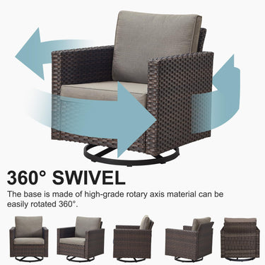 Patio Conversation Set 5-Piece with Sofa, Swivel Glider Chairs, and Ottoman, GRS Series - Belord