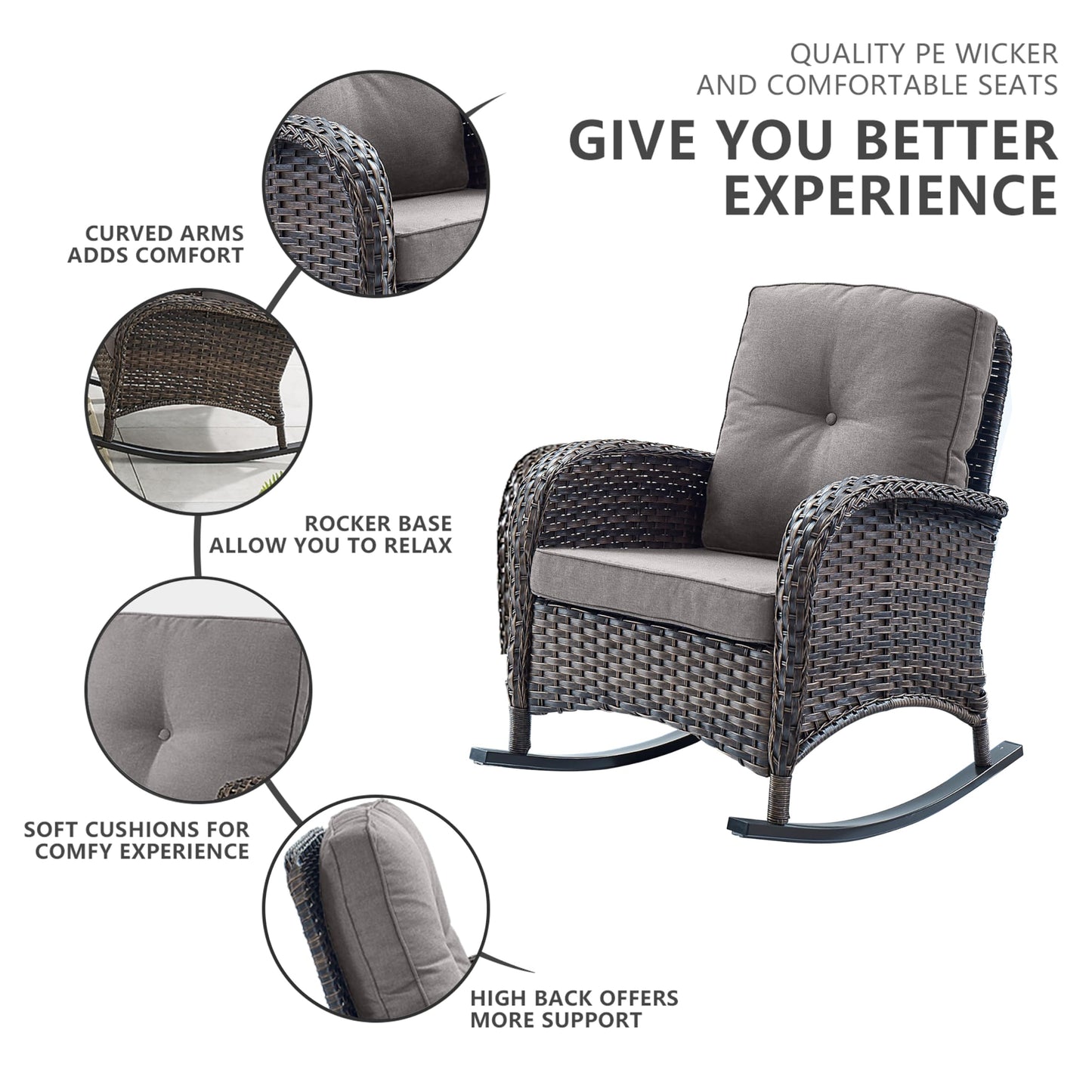 Wicker Rocking Chairs Set with Side Table, NDS Series