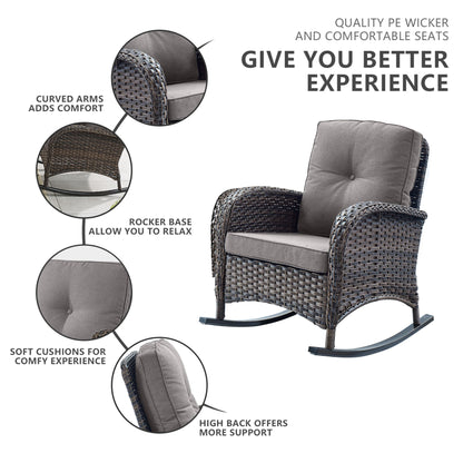 Wicker Rocking Chairs Set with Side Table, NDS Series