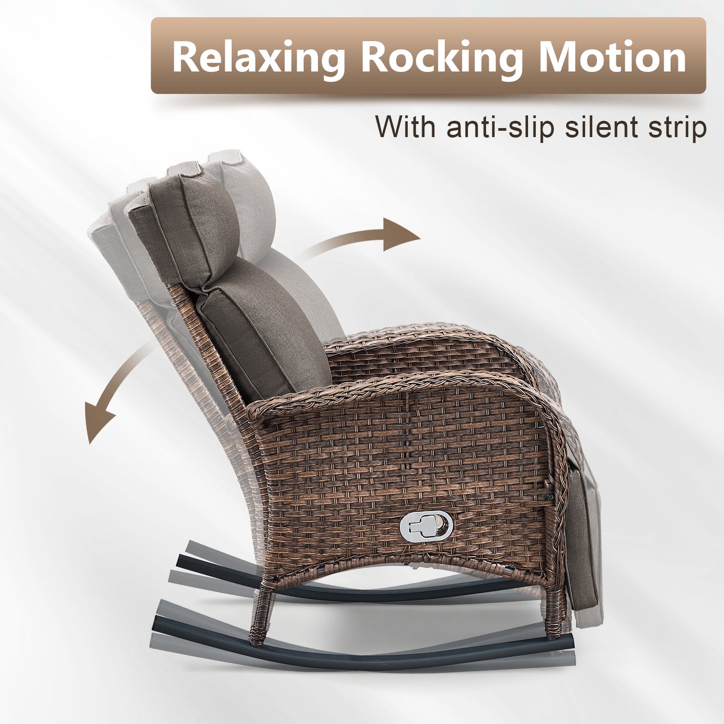 Premium 4-Piece Wicker Rocking Recliner Chair Set with Adjustable Backrest & Footrest, Cushioned PE Rattan Patio Lounge Chairs, NDS Series