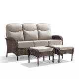 Modern 3-Piece Patio Sofa Set with Ottomans – Deep 6" Cushions, Waterproof Wicker for Relaxed Deck Lounging, ND Series - Belord