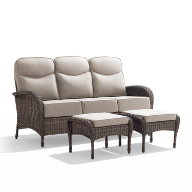 Modern 3-Piece Patio Sofa Set with Ottomans – Deep 6" Cushions, Waterproof Wicker for Relaxed Deck Lounging, ND Series - Belord