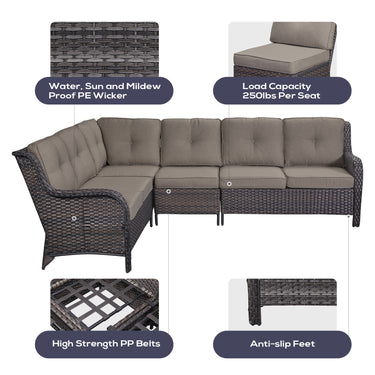 Save 50% - 7-Piece L-Shaped Patio Sectional Sofa Set + Wicker Coffee Table, NTC Series - Belord