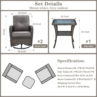 Save 50% - Swivel Glider Chairs Set with Side Table, NDS Series - Belord