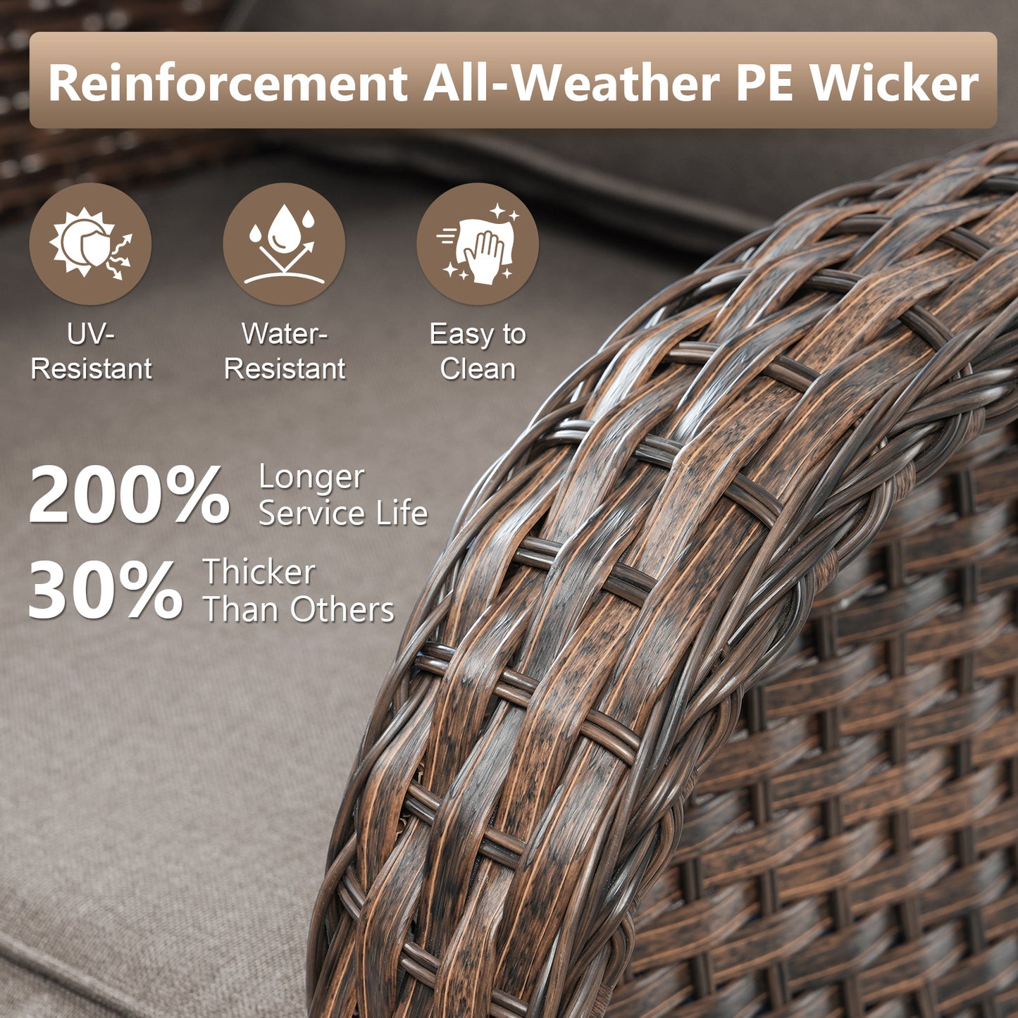 Premium 4-Piece Wicker Rocking Recliner Chair Set with Adjustable Backrest & Footrest, Cushioned PE Rattan Patio Lounge Chairs, NDS Series