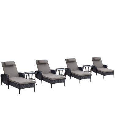 Premium 7-Piece Outdoor Rattan Lounge Set with 4 Adjustable Chaise Lounges & 3 Side Tables - All-Weather Wicker Patio Furniture for Pool Deck, NTC Series - Belord