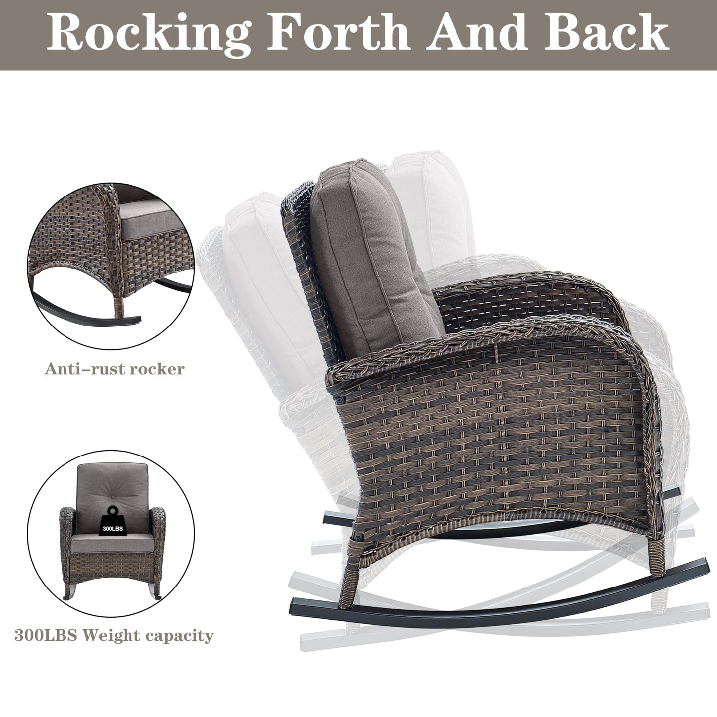 Wicker Rocking Chairs Set with Side Table, NDS Series
