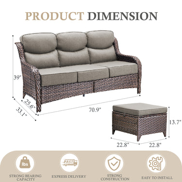 3-Piece All-Weather Wicker Sectional Sofa – 6" Ultra-Thick Cushions & Ottomans, NT Series - Belord
