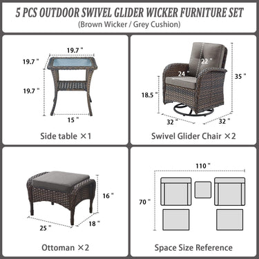 Swivel Glider Chairs Set with Side Table and Ottoman, NDS Series - Belord