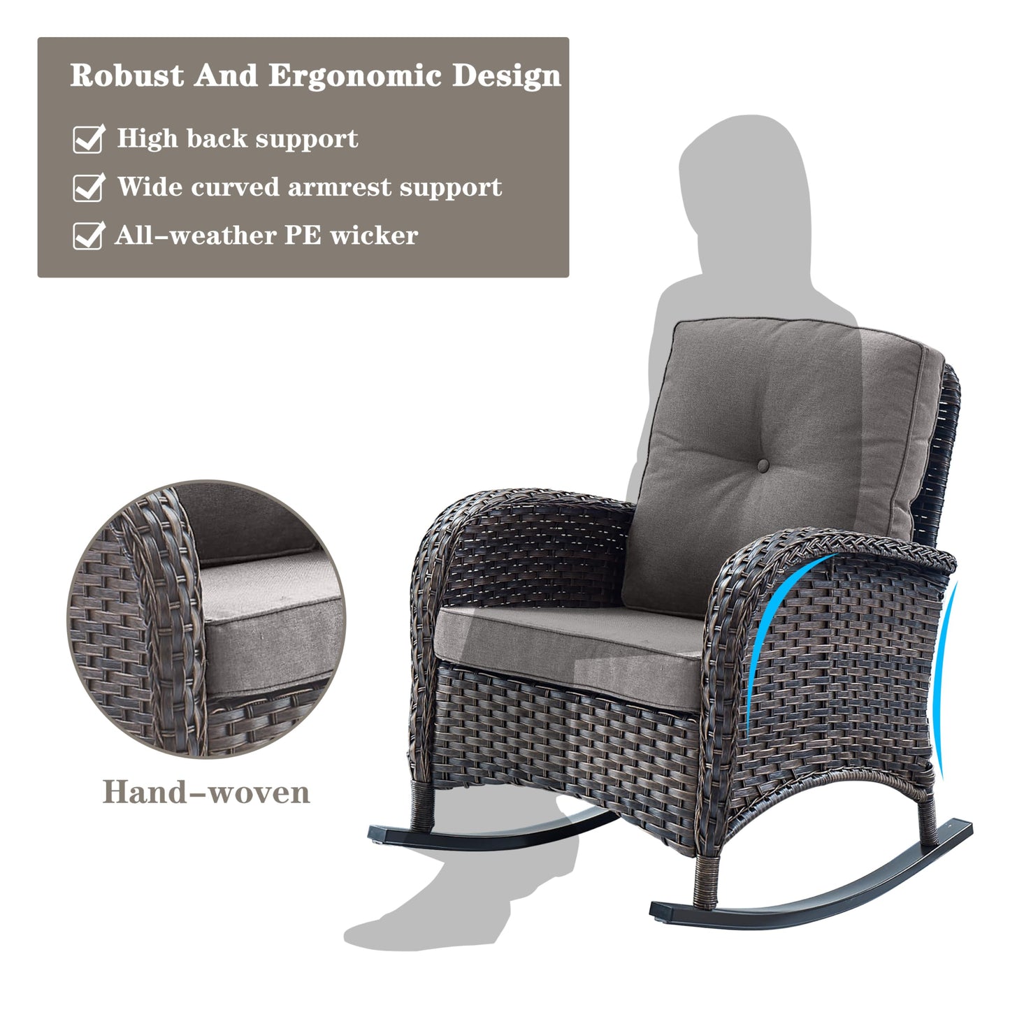 Wicker Rocking Chairs Set with Side Table, NDS Series