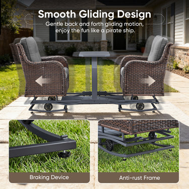 Belord 2-Person Outdoor Wicker Glider Loveseat with Integrated Side Table & Cushioned Seats, NTC Series - Belord