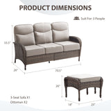 Modern 3-Piece Patio Sofa Set with Ottomans – Deep 6" Cushions, Waterproof Wicker for Relaxed Deck Lounging, ND Series - Belord