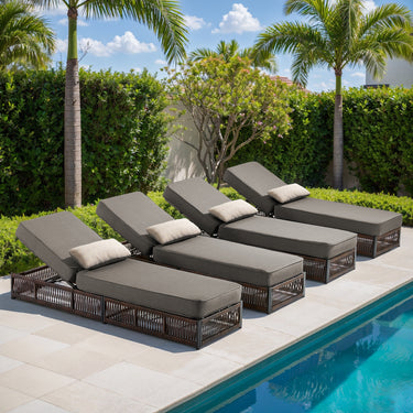 4-Piece Outdoor Lounge Set – 4 Adjustable 76.8" Chaise Lounges with 5-Inch Cushions, All-Weather Rattan, NTC Series - Belord