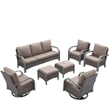 Patio Conversation Set 7-Piece with 1 Sofa, 2 Swivel Glider Chairs, 2 Patio Chairs, 2 Ottoman, HW Series - Belord