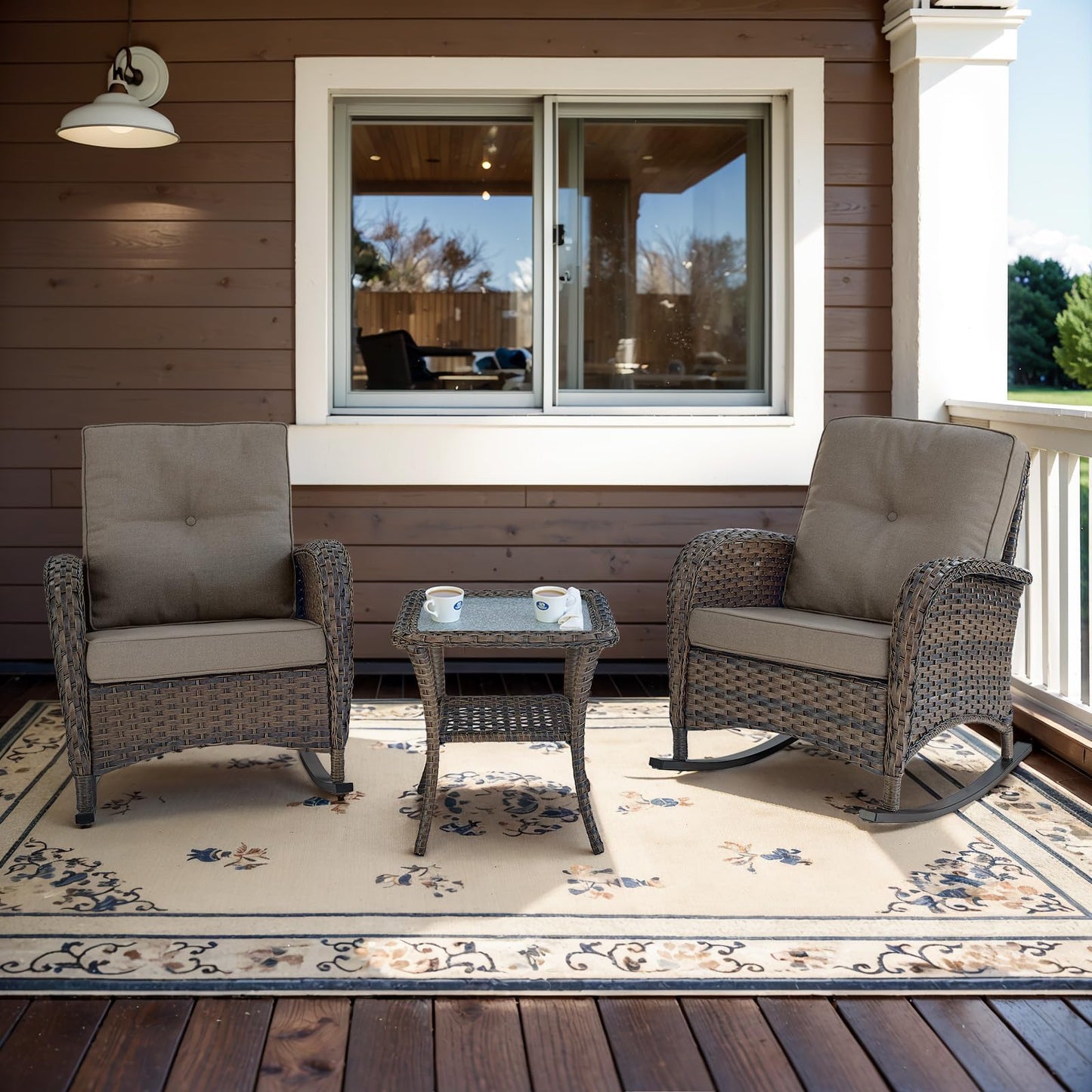 Wicker Rocking Chairs Set with Side Table, NDS Series