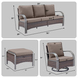 Patio Conversation Set 5-Piece with 1 Sofa, 2 Swivel Glider Chairs, 2 Ottoman, HW Series - Belord