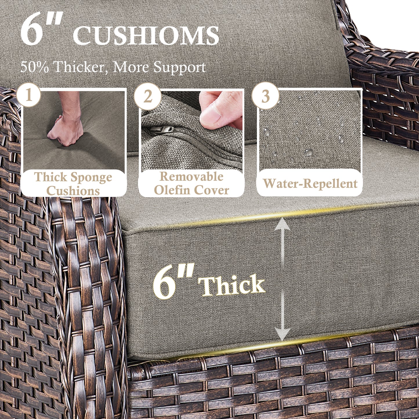 Premium Outdoor 8PCS Sofa Set with Coffee Table for Garden & Deck – 6" Cushion Comfort, NT Series