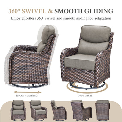 Premium 4PCS Patio Conversation Set for Backyard & Deck, Hand-Woven Rattan Sofa, Swivel Chairs & Coffee Table with 6" Cushions, NT Series