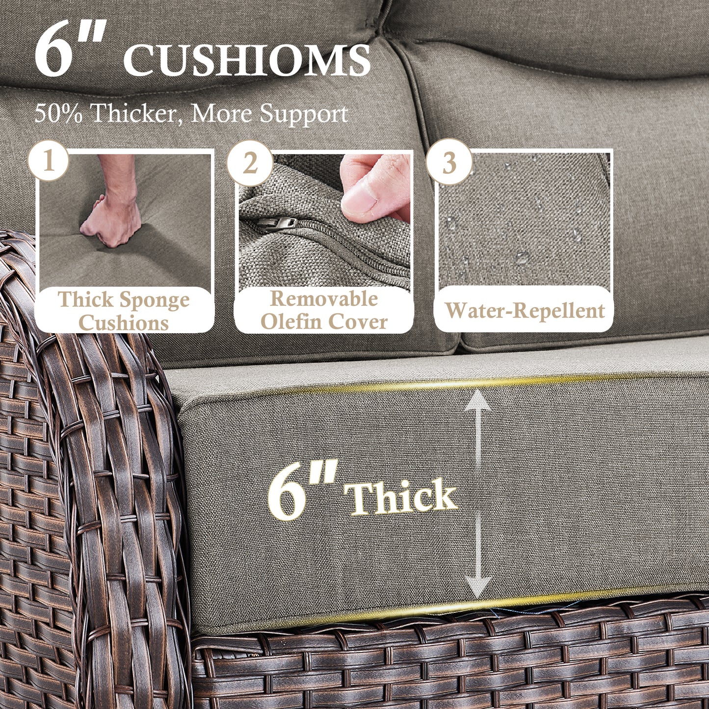 Premium 4PCS Patio Conversation Set for Backyard & Deck, Hand-Woven Rattan Sofa, Swivel Chairs & Coffee Table with 6" Cushions, NT Series