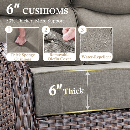 Premium 4PCS Patio Conversation Set for Backyard & Deck, Hand-Woven Rattan Sofa, Swivel Chairs & Coffee Table with 6" Cushions, NT Series