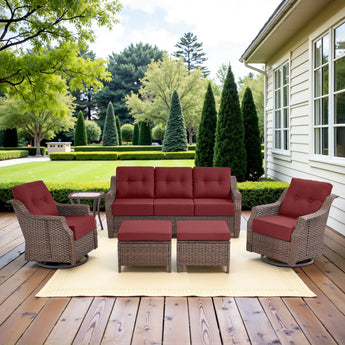 6-Piece Luxury Outdoor Patio Set - High Back Wicker Swivel Glider Chairs with Sofa & Ottoman, Ovolo Series - Belord