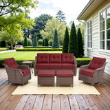 6-Piece Luxury Outdoor Patio Set - High Back Wicker Swivel Glider Chairs with Sofa & Ottoman, Ovolo Series - Belord