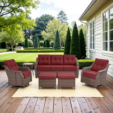 6-Piece Luxury Outdoor Patio Set - High Back Wicker Swivel Glider Chairs with Sofa & Ottoman, Ovolo Series - Belord
