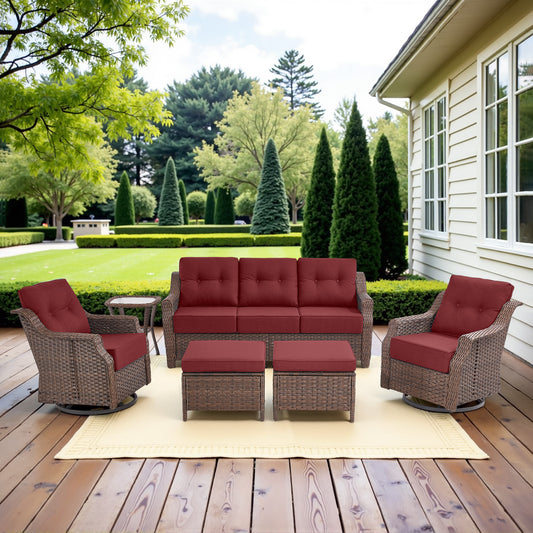 6-Piece Luxury Outdoor Patio Set - High Back Wicker Swivel Glider Chairs with Sofa & Ottoman, Ovolo Series