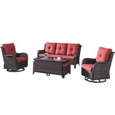 Patio Conversation Set 6-Piece with Sofa, Swivel Glider Chairs, Coffee Table, and Ottoman, NTC Series - Belord